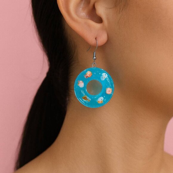 Blue Pool Float Earrings — Cute Kawaii Summer Dangle Jewelry - Picture 2 of 3